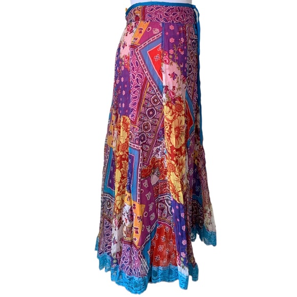 GEFF GALLANO SILK LACE FLORAL SPRING MAXI SKIRT - Picture 6 of 14